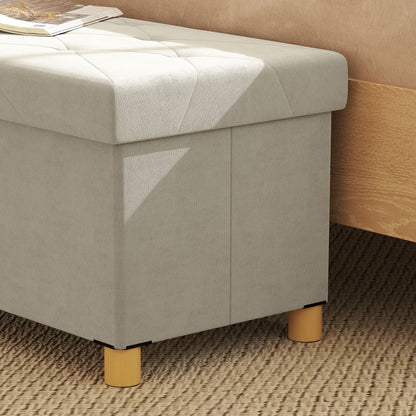 Storage Bench 67L , Padded Lid and Velvet Lining, 76x38x38cm, Cream