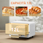 12L Electric Oven with Timer and Adjustable Temperature, in Steel and Plastic, 31.5x27.7x22.7 cm, White and Gold