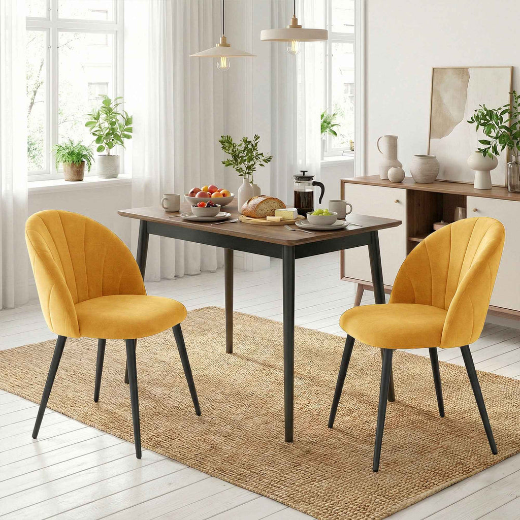 HOMCOM Set of 2 Velvet Shell-Back Dining Chairs, 52 x 55 x 79 cm, Yellow