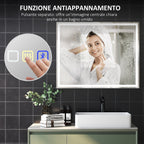 Anti-Fog Bathroom Mirror with Adjustable LED Light, Bluetooth Speaker, Touch Buttons, 80x100cm