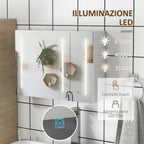 Kleankin Condition with mirror with adjustable shelves and 3 -colored LED lights, in MDF and glass, 90x15x70 cm, white - Borgè