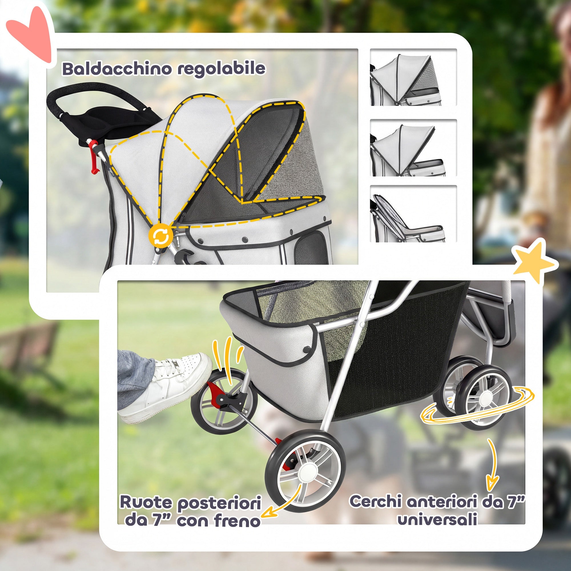 PawHut Folding Dog Stroller with Cup Holder and Basket, 77x44x102 cm, Grey