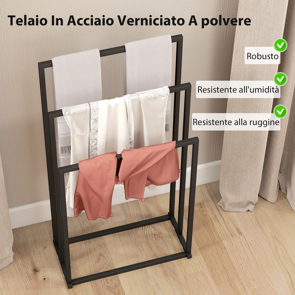 Freestanding 3-Arm Towel Rack in Steel, 45 x 21.5 x 85 cm