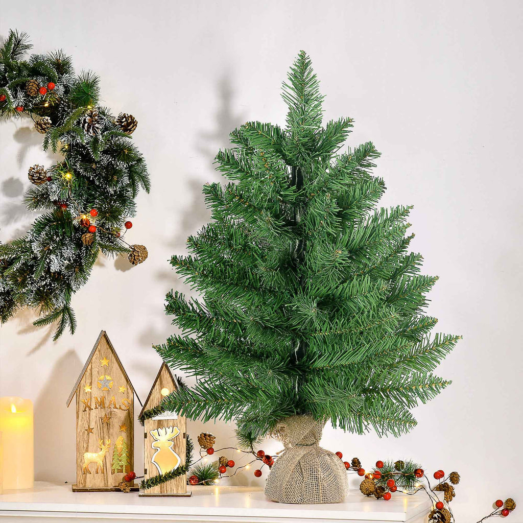 HOMCOM 55cm Mini Christmas Tree with 50 Thick Branches and Realistic PVC Needles, Cement and Jute Base