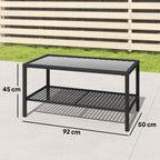 Outsunny 2-Tier Coffee Table with Tempered Glass Top and Shelf, Steel and Rattan, 92x50x45 cm, Black