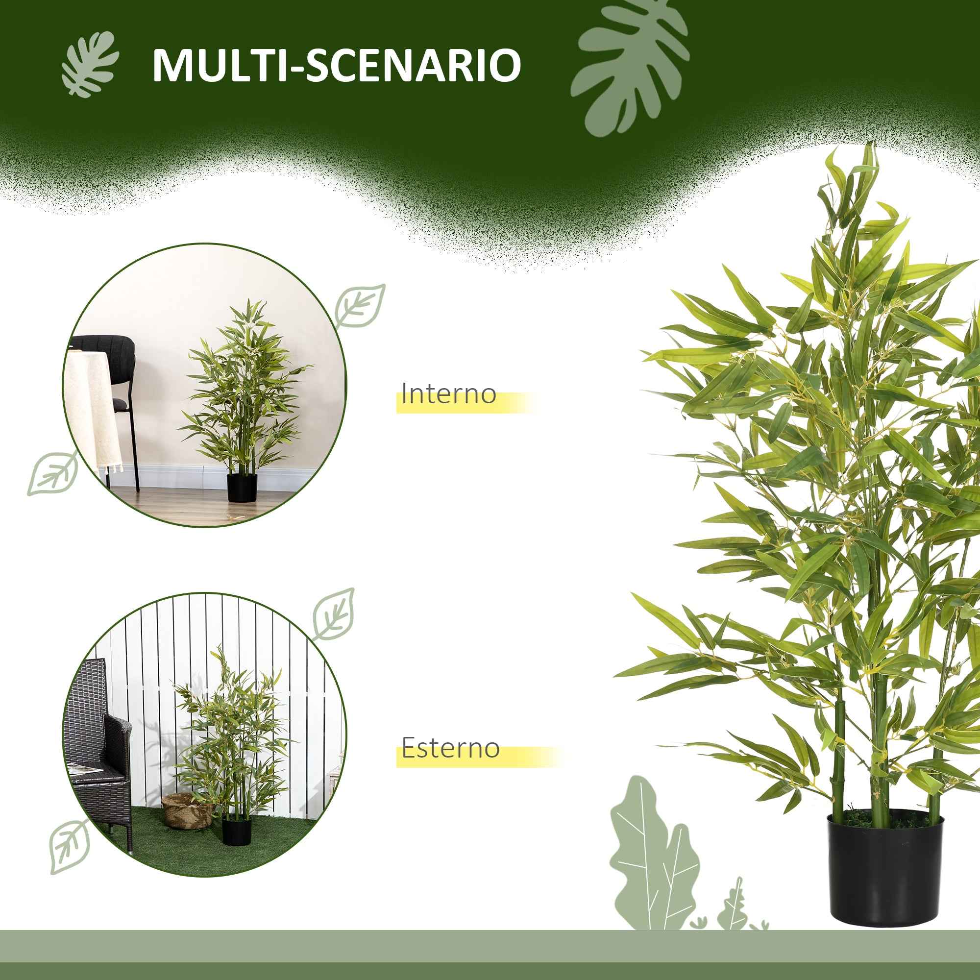 HOMCOM Artificial Bamboo Plant 90cm Tall with 504 PEVA and PP Leaves, Green, with a Ø15x12.5cm Cement Pot