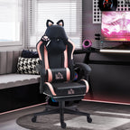 Reclining Gaming Chair with Footrest and Cushions, Faux Leather and Sponge, 65x62x116-124 cm, Pink and Black