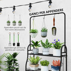 Outsunny 3-Tier Plant Stand with 3 Hooks, Metal, 162x221.5x163 cm, Black