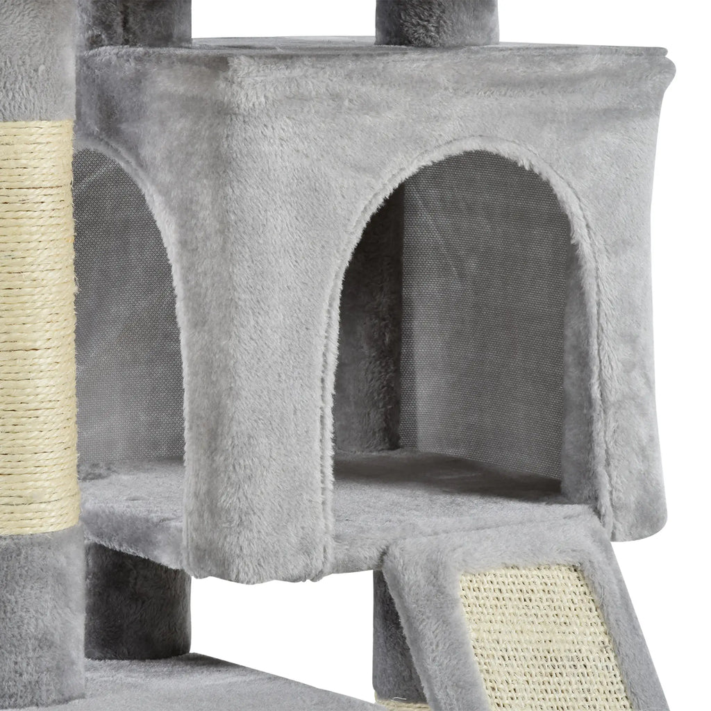 Cat Tree with Sisal Poles, Bed and 2 Houses, 59x39x83cm, Grey - Borge' Group Limited