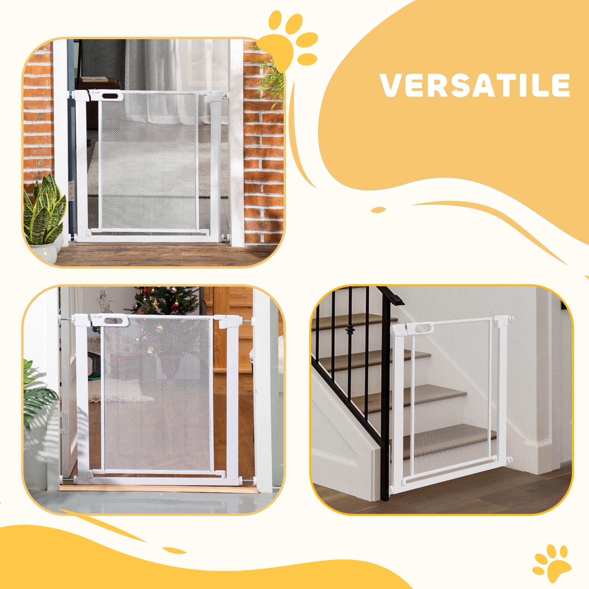 Adjustable Dog Gate with Self-Closing, Steel and ABS, 75-82x76 cm, White