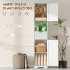 HOMCOM Wooden Bathroom Cabinet with 2 Sensor Cabinets, Open Shelf and Drawer, 40x30x170 cm, White