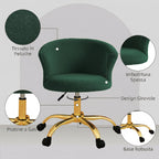 Vinsetto Teddy Velvet Swivel Office Chair, Steel Frame, Adjustable Height, 120kg Load Capacity, Dark Green
