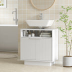 Under Sink Bathroom Cabinet with Adjustable Internal Shelf and Open Shelf, Wooden, 60x33x63 cm, White