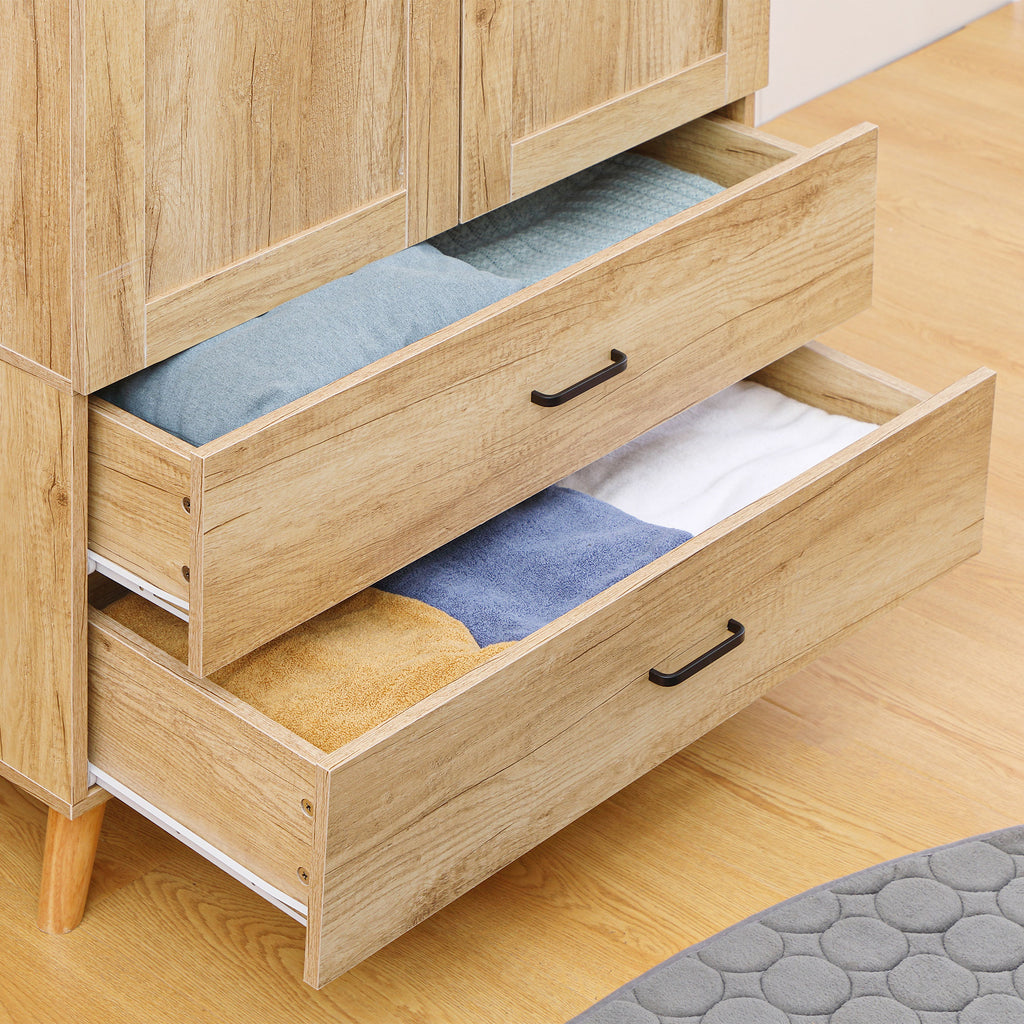 2-Door Wardrobe with 2 Drawers and Hanging Rail, 80x54x180 cm, Wood