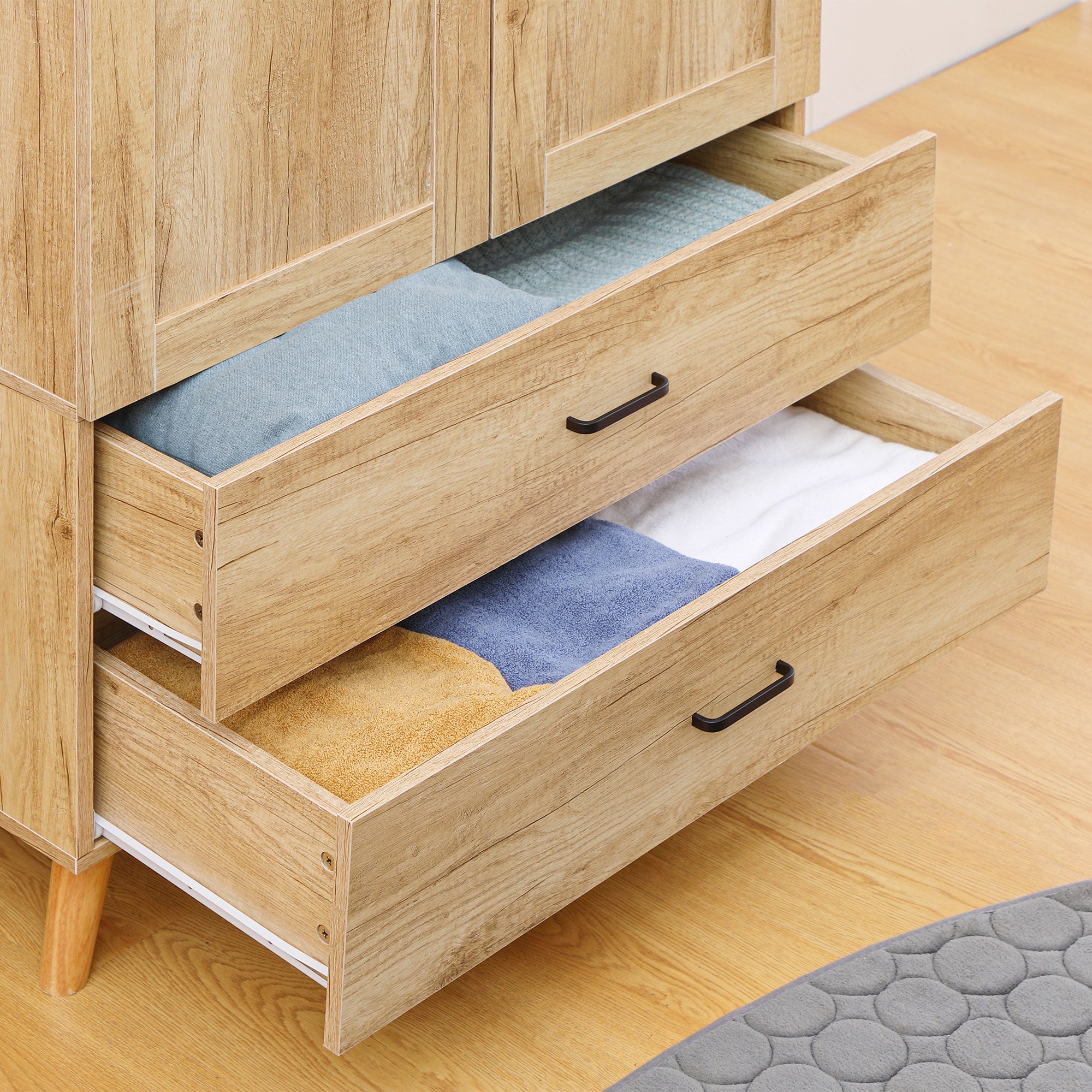 2-Door Wardrobe with 2 Drawers and Hanging Rail, 80x54x180 cm, Wood