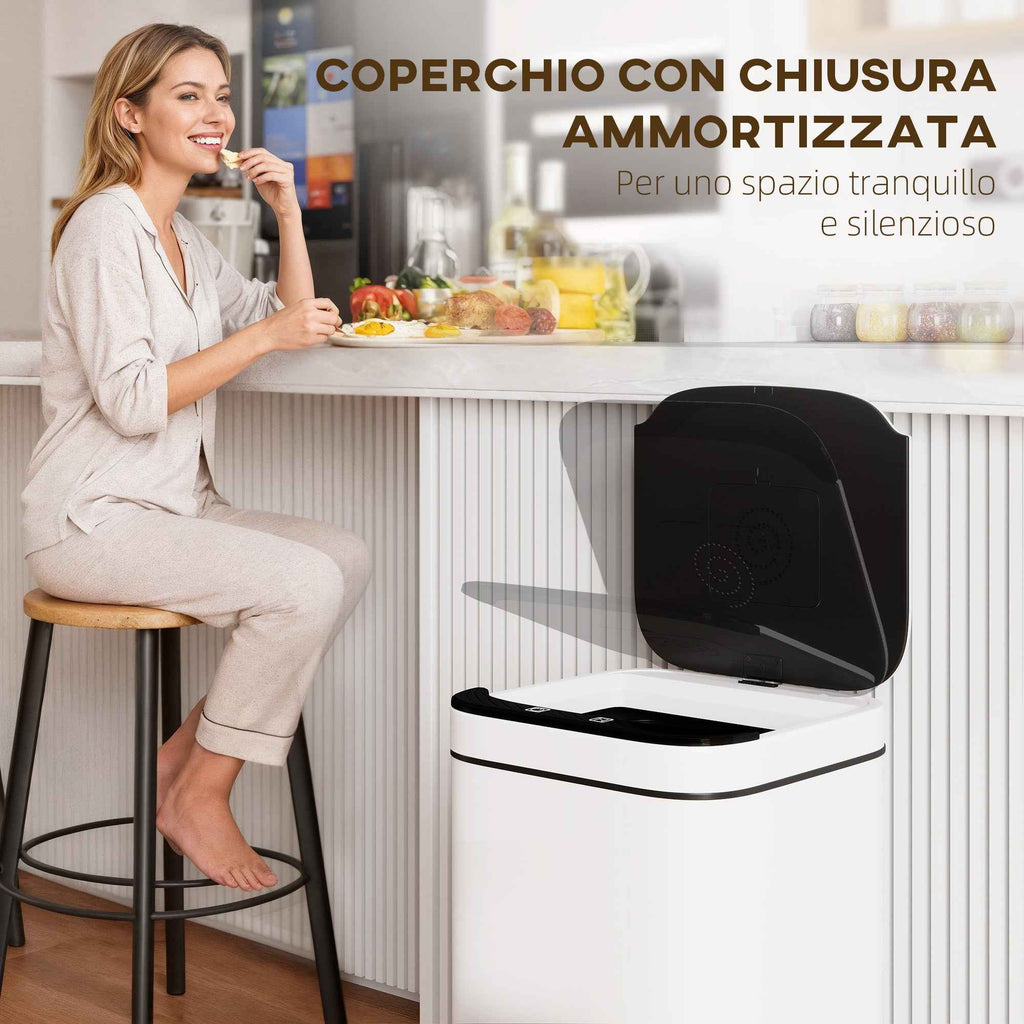 HOMCOM 13L Sensor Garbage Can with Space for Deodorants, Steel and PP, 24x24x41 cm, Black and White