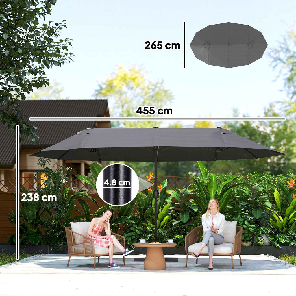Outsunny Double Umbrella with 12 Ribs, Cross Base and Crank, in Steel and Polyester, 455x265x238 cm, Grey