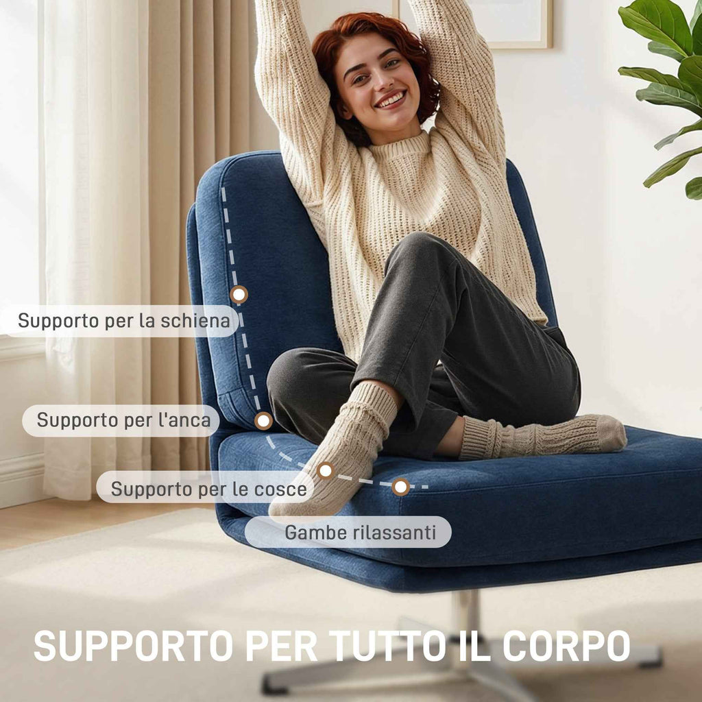 Swivel Living Room Chair in Chenille Effect Fabric and Metal, 70x87x84 cm, Dark Blue