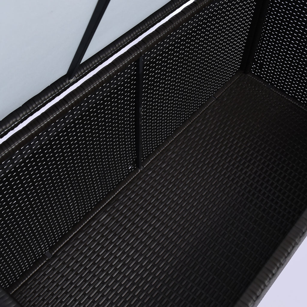 284L Outdoor Storage Chest with Gas Piston, PE Rattan and Steel, 118x54x59 cm, Dark Brown