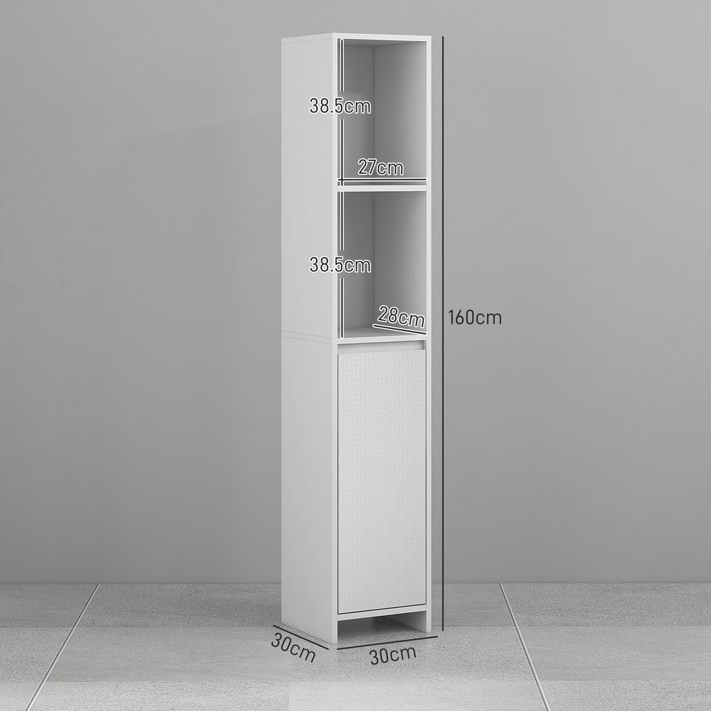 Space-Saving Bathroom Column with Cabinet and 2 Open Compartments, 30x30x160cm, White