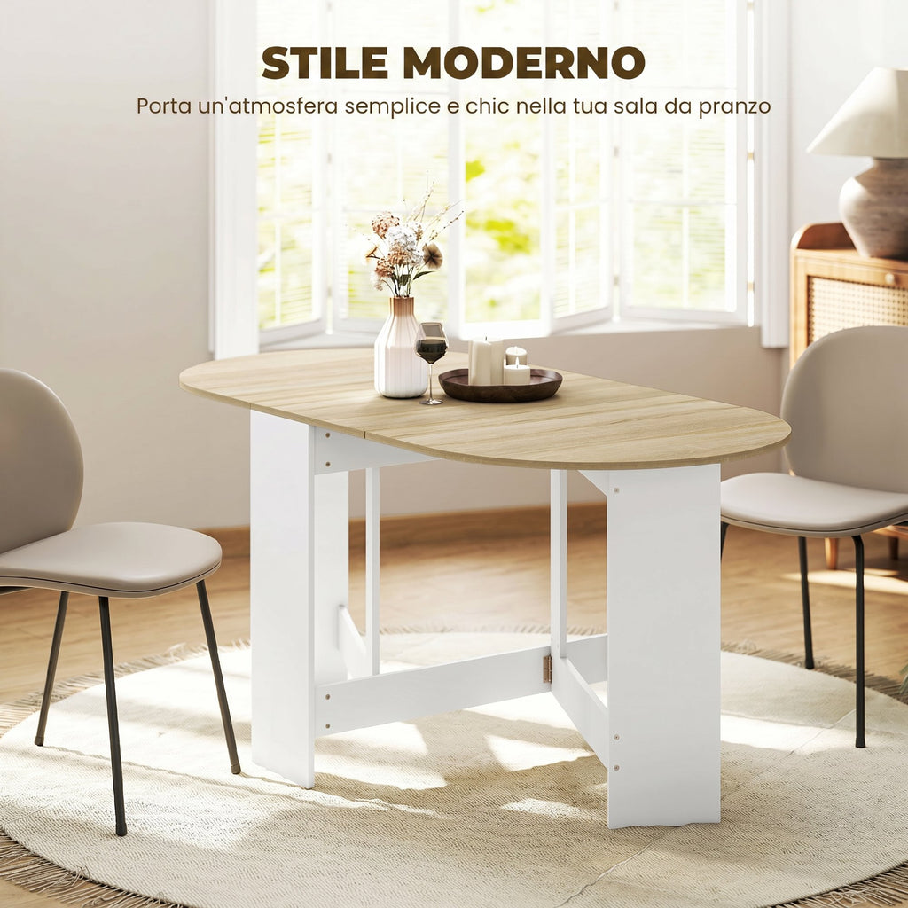 HOMCOM Folding Table for 6 People with 2 Oval Wooden Drop-Leafs, 163x80x75 cm, Wood Color