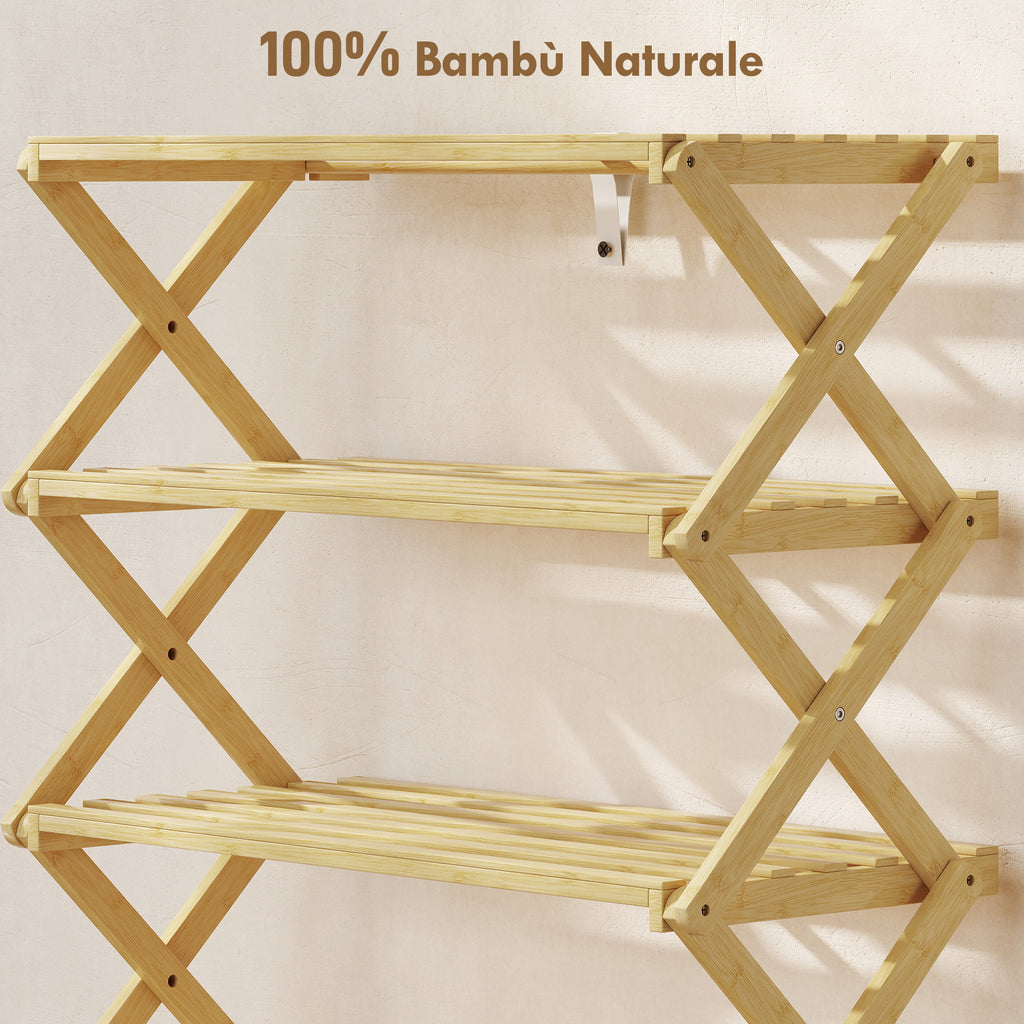 5-Tier Folding Shoe Rack, Ready-to-Use, Bamboo, 60x29x88 cm, Wood Color