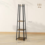 Coat Rack with 8 Hooks, 3 Shelves and Top Shelf, 34x34x170 cm, Brown