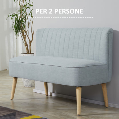 2 Seater Modern Fabric Sofa Without Armrests with Wooden Legs, 117x56. 5x77 cm, Light Blue