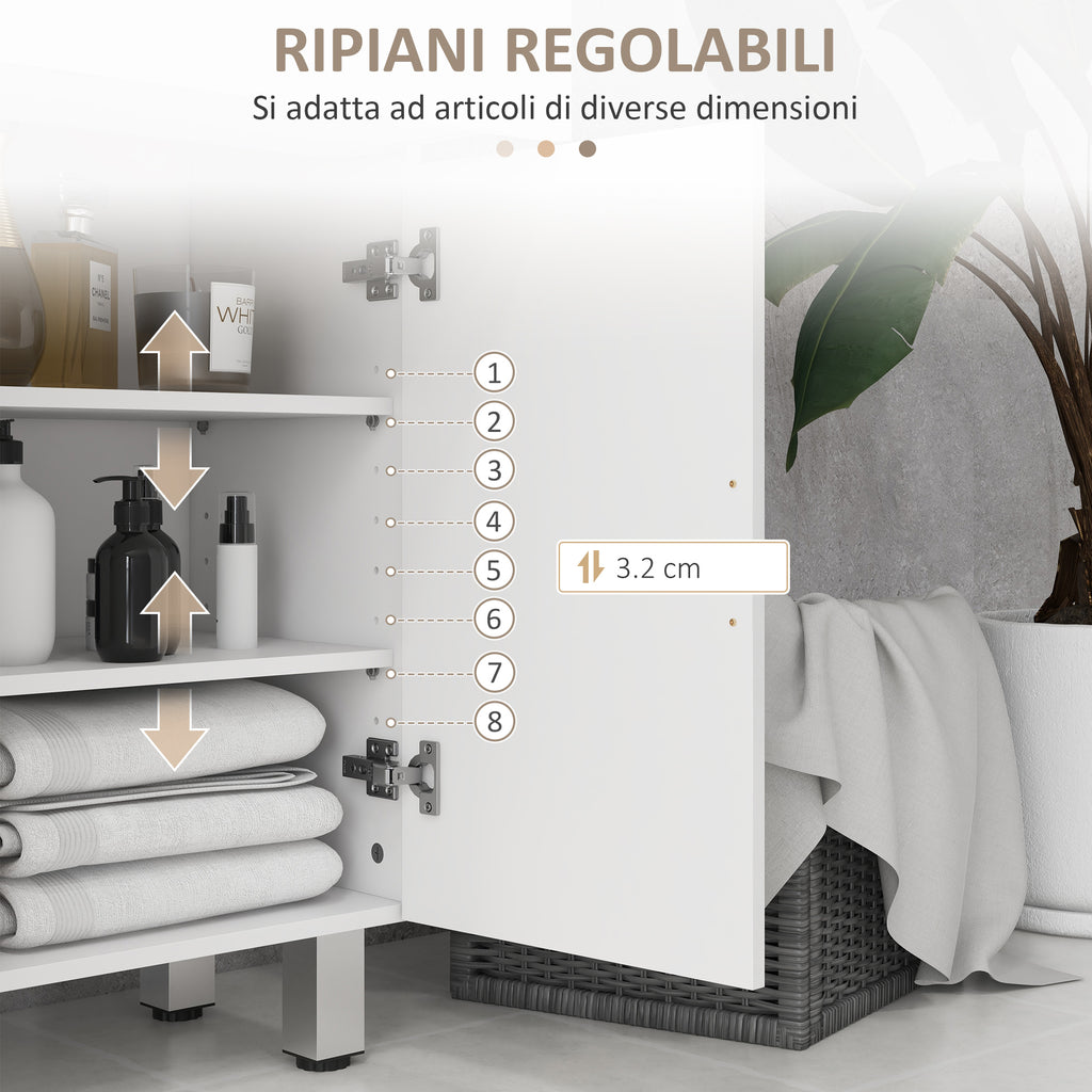 kleankin Bathroom Cabinet with 2 Drawers and Cabinet with Adjustable Shelf, Wooden, 60x30x93 cm, White
