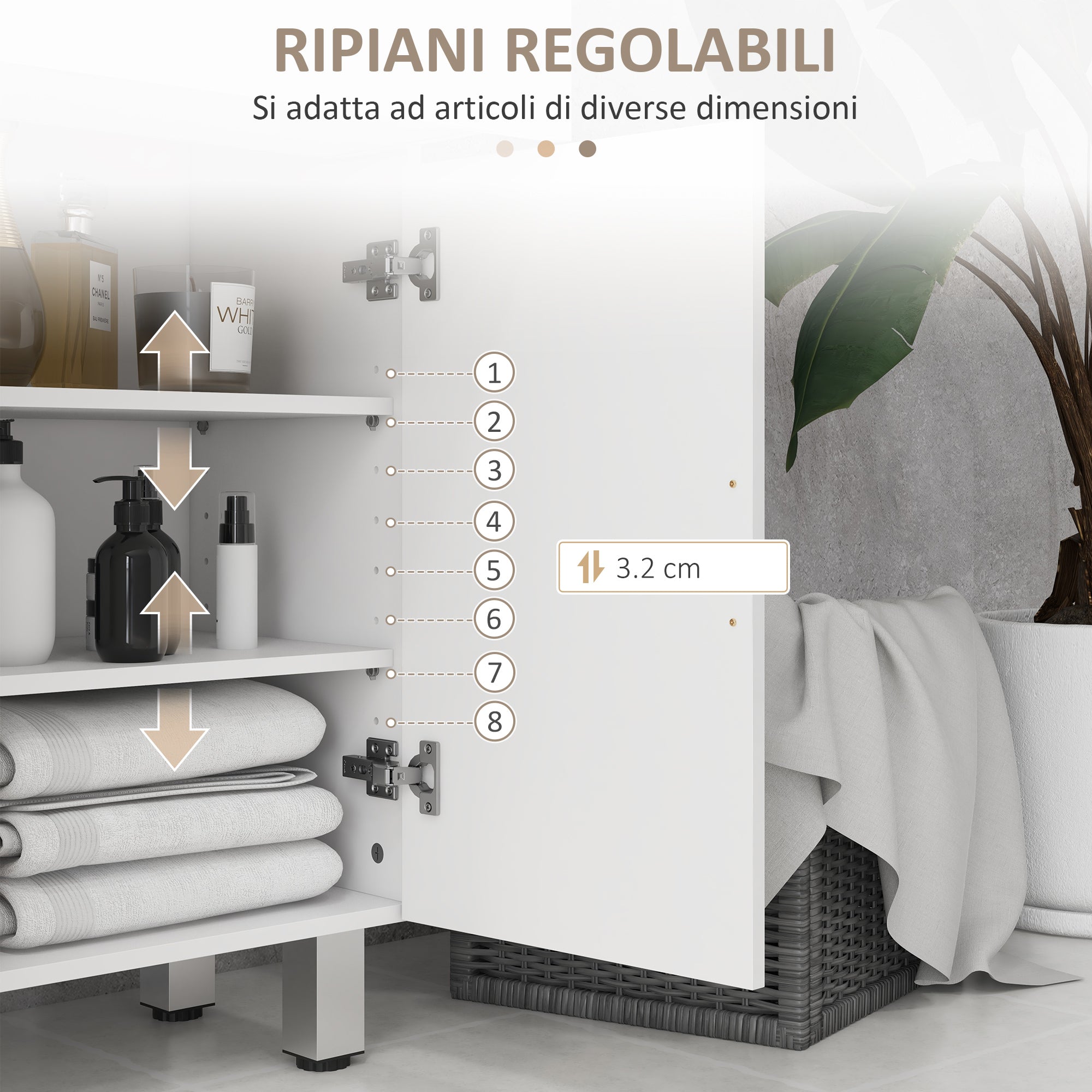 kleankin Bathroom Cabinet with 2 Drawers and Cabinet with Adjustable Shelf, Wooden, 60x30x93 cm, White