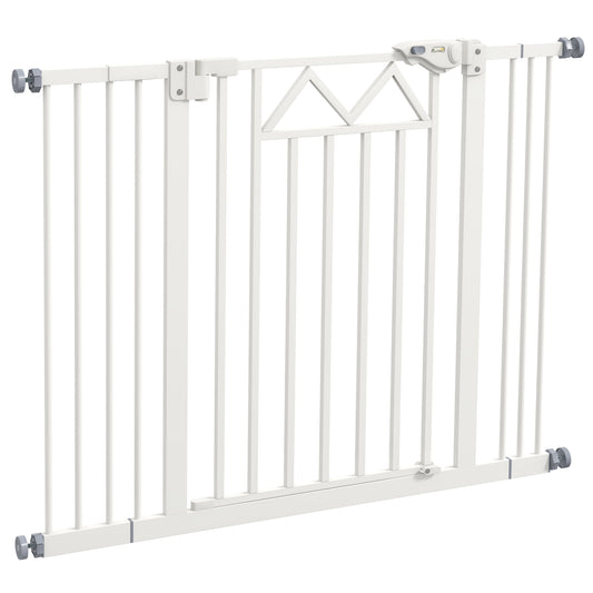 Small and Medium Dog Gate with Automatic Closing, in Steel and PA, 74-100x76 cm, White - Borgè