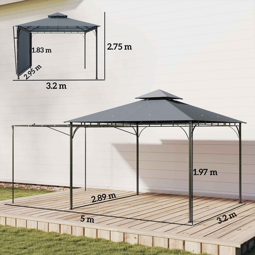 Outsunny Garden Gazebo with Extendable Roof and Drainage Holes, Metal and Polyester, 3.2x3.2 m, Dark Grey