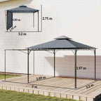 Outsunny Garden Gazebo with Extendable Roof and Drainage Holes, Metal and Polyester, 3.2x3.2 m, Dark Grey