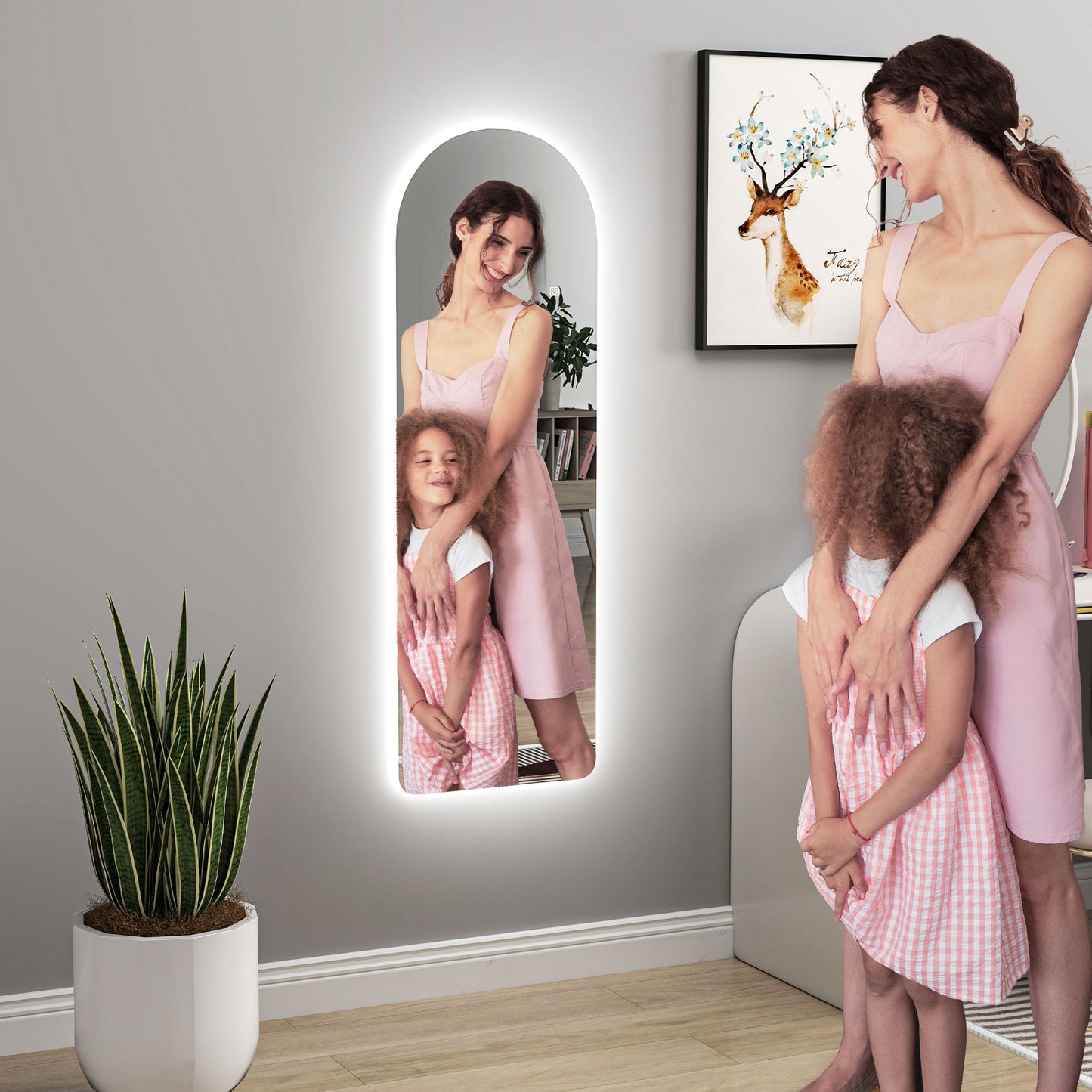 Arc Wall Mirror with Adjustable LED Lighting and Touch Control, Tempered Glass, 40x3x120 cm