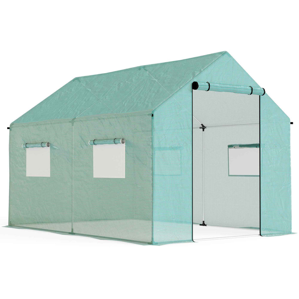 Outsunny 2x3x2 m Tunnel Greenhouse with Roller Doors and Windows and Pointed Roof, in Steel and PE, Green