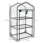 Outsunny Mini Garden Greenhouse with PE Cover, 3 Shelves and Roll-Up Door, 59x39x127 cm, Transparent
