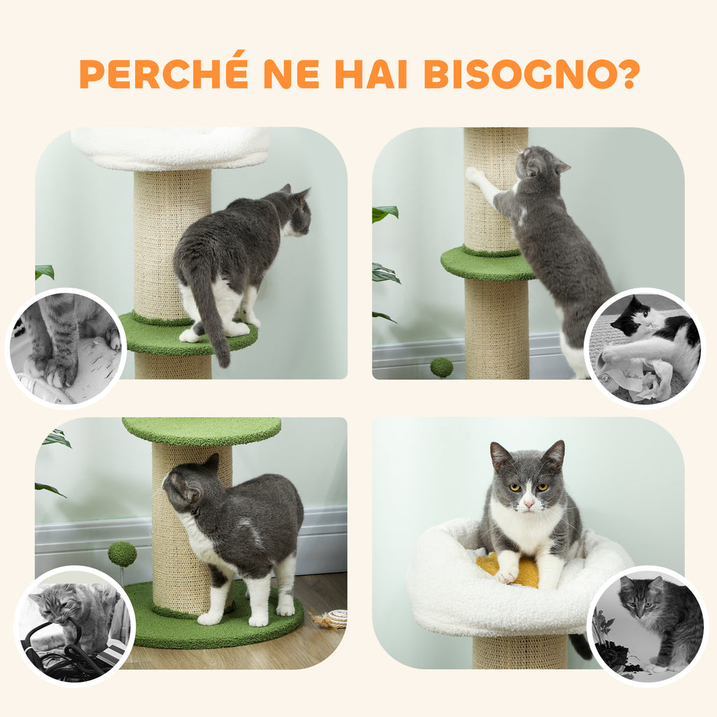 92cm Cat Tree with Sisal Pole and Flower-Shaped Cat Bed, Green