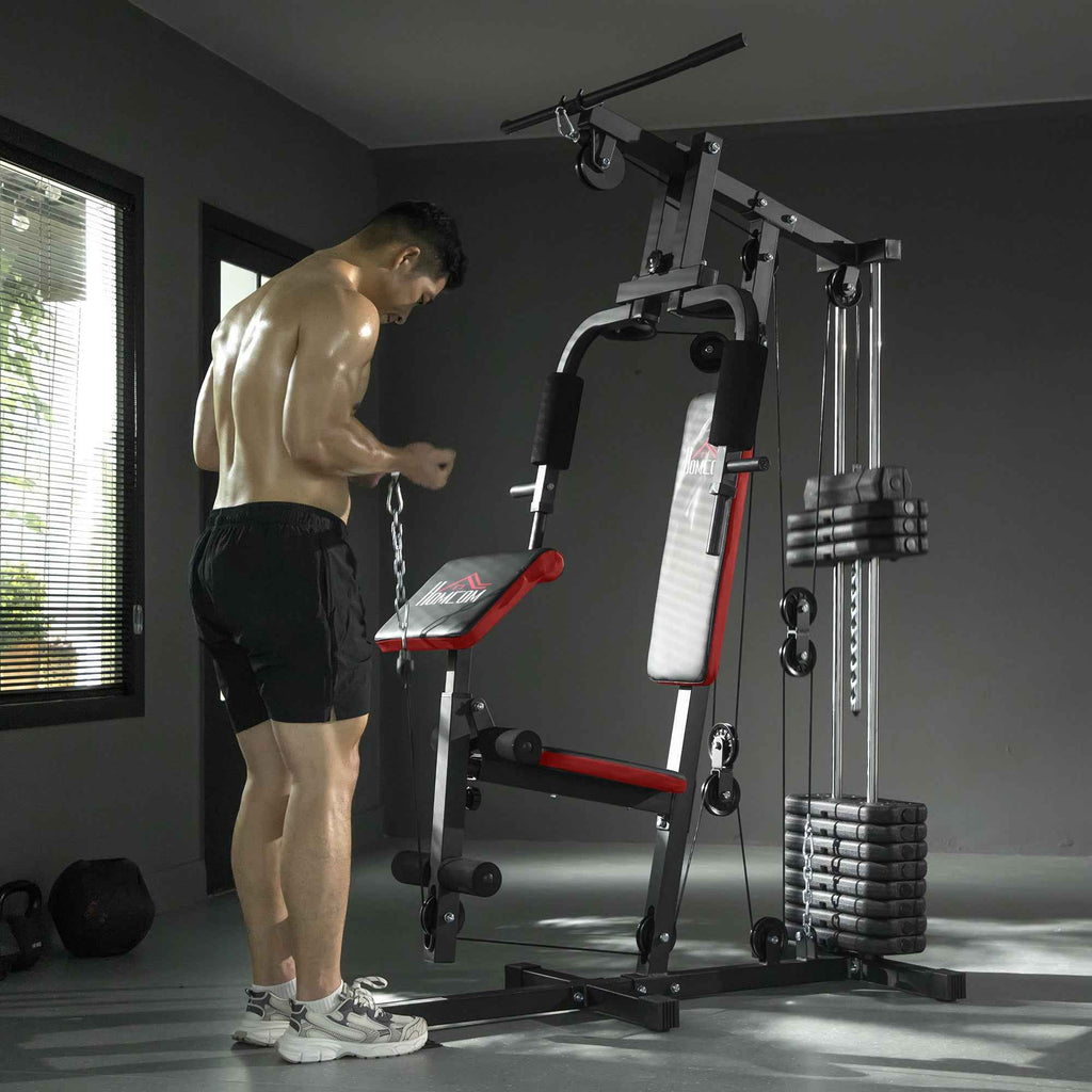 HOMCOM Power Tower Fitness Station Weights 65kg, 135x103x210cm, Black Red