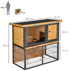 Rabbit Cage with Ramp and Open Area, 2-Tier Wooden and Metal Rabbit Hutch, Light Yellow, 89.5x45x81cm - Borge' Group Limited