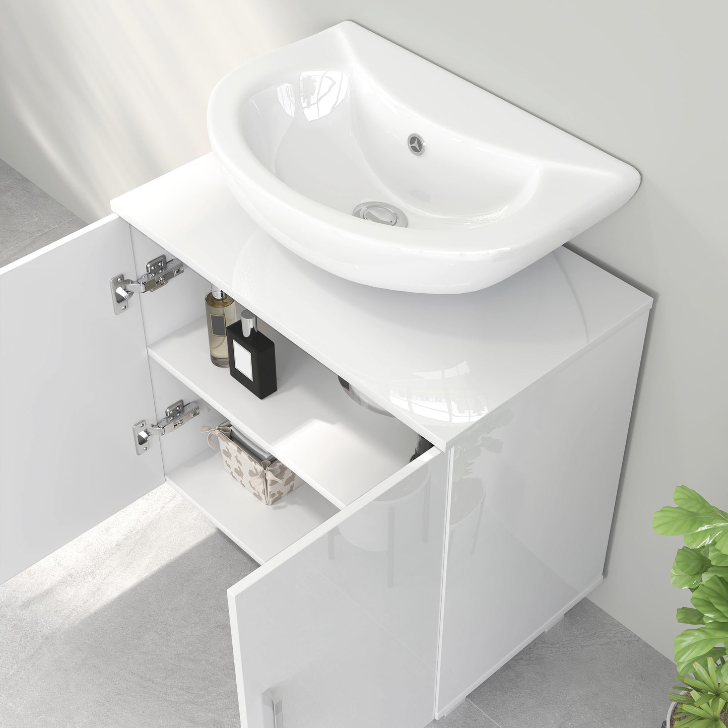 Bathroom Under-Vanity Unit with 2 Doors with Middle Shelf, MDF, 60x35x60 cm, White