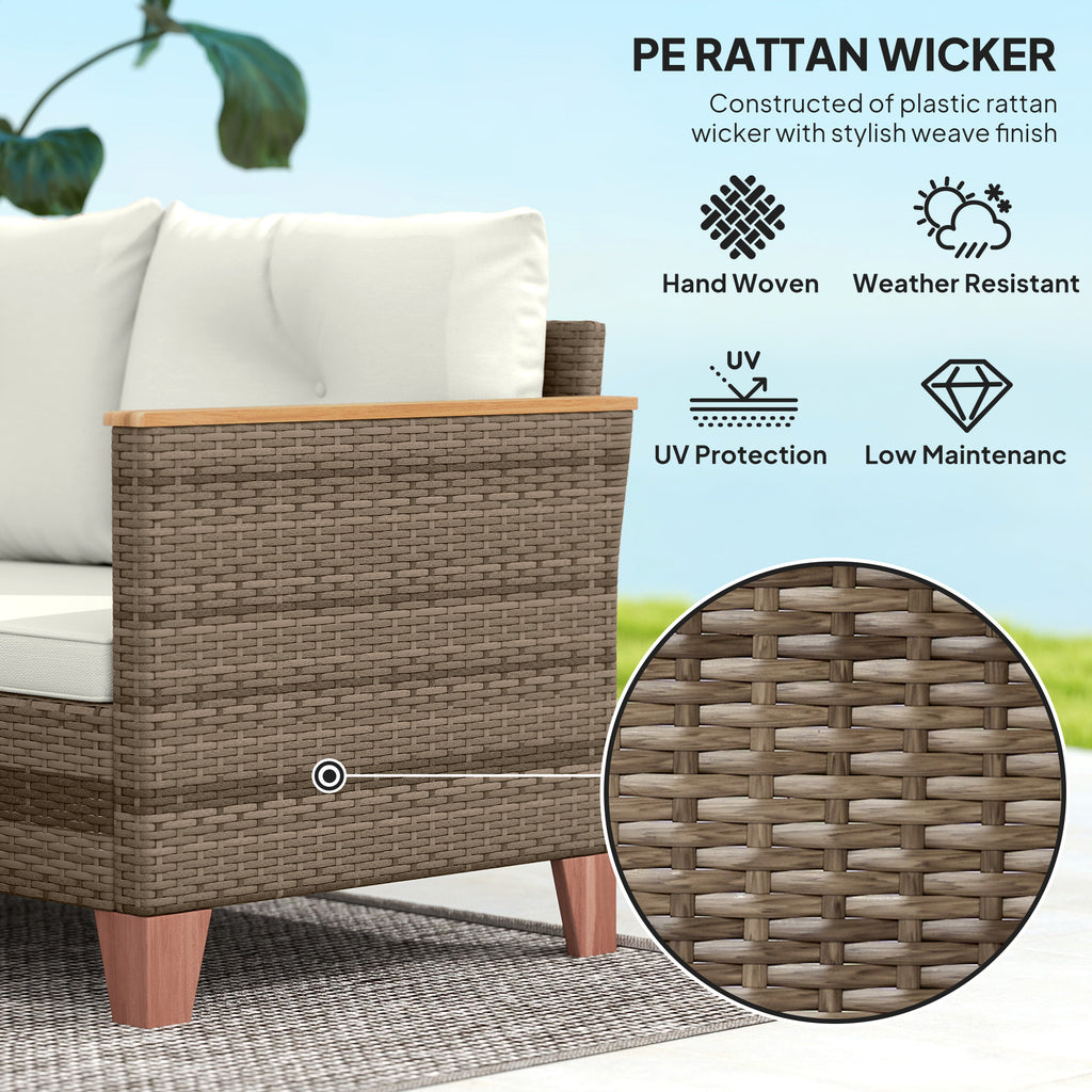 PE Rattan Garden Lounge with 2-Seater Sofa, Chaise Longue and Coffee Table, Cream