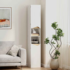 HOMCOM Wooden Bathroom Cabinet with 2 Open Shelves and 2 Cabinets, 30x34.6x180.5 cm, White and Wood Color
