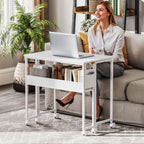 Space-Saving Folding Drop-Leaf Desk with Shelf, Storage Pocket and Wheels, White