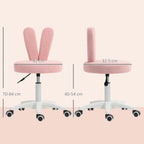 Height-Adjustable Rabbit Ear Desk Chair with Teddy Fleece Cover, Pink, 53x53x70-84 cm