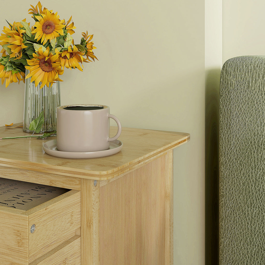 HOMCOM Set of 2 Bedside Tables with 2 Drawers and Lower Shelf in Nordic Style, in Bamboo, 40x34x60 cm - Borgè