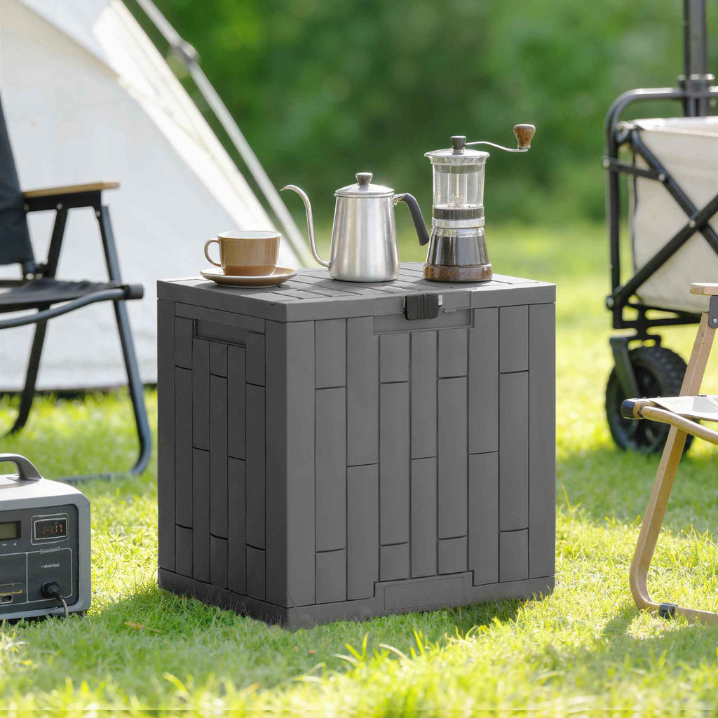Outsunny 114L Waterproof and UV-Resistant Resin Garden Storage Box with Key Lock, 56x44x54 cm, Grey