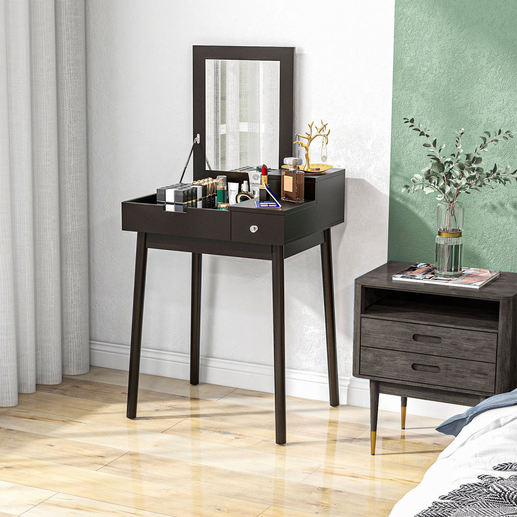 2 in 1 Dressing Table with Folding Mirror and 2 Drawers, 60x50x85.5 cm, Black