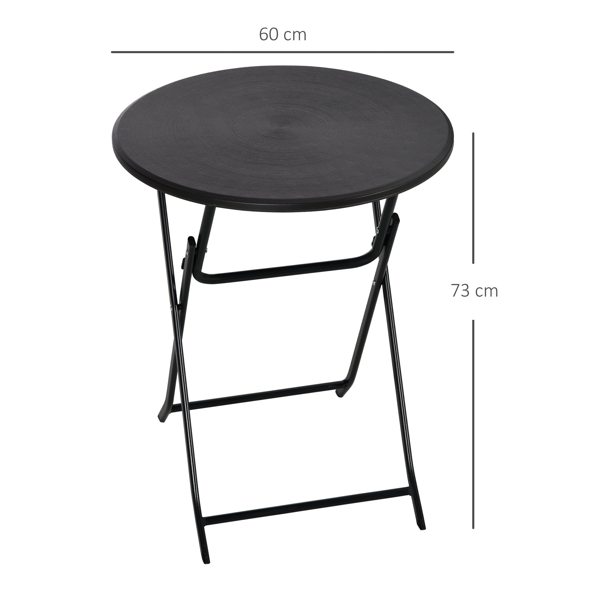 Outsunny Round Folding Garden Table in Steel and HDPE, Ø60x73 cm, Dark Grey