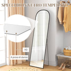 Modern Aluminum Alloy Floor and Wall Mirror with Folding Stand, 50x170 cm, Black