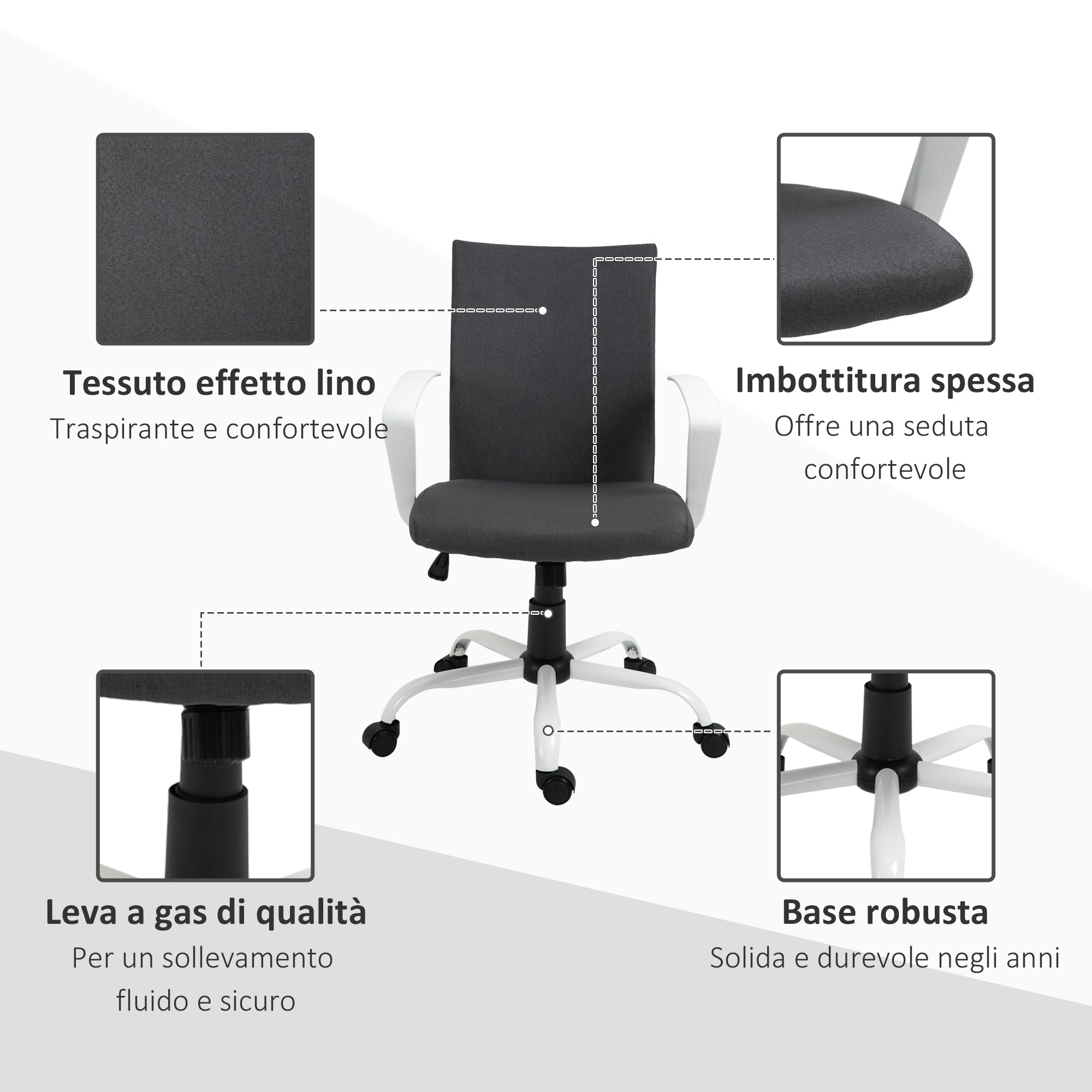 Ergonomic and Swivel Office Chair with Adjustable Height, 61x61x89-99 cm, Dark Grey